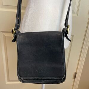 Coach Vintage 9145 Studio Flap Classic Black Leather Crossbody Bag brass